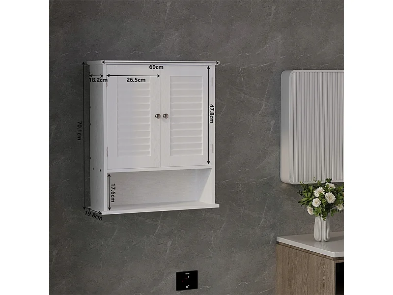 Mobile da bagno sospeso bianco con ripiano e montante, da parete, stile loft, moderno, 70 cm
