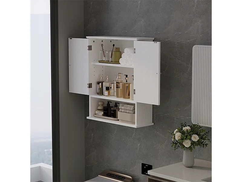 Mobile da bagno sospeso bianco con ripiano e montante, da parete, stile loft, moderno, 70 cm