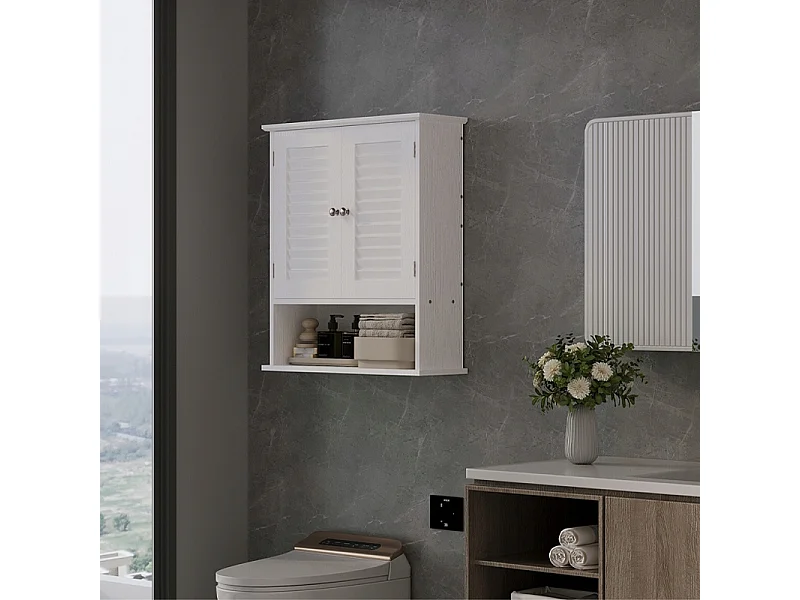 Mobile da bagno sospeso bianco con ripiano e montante, da parete, stile loft, moderno, 70 cm