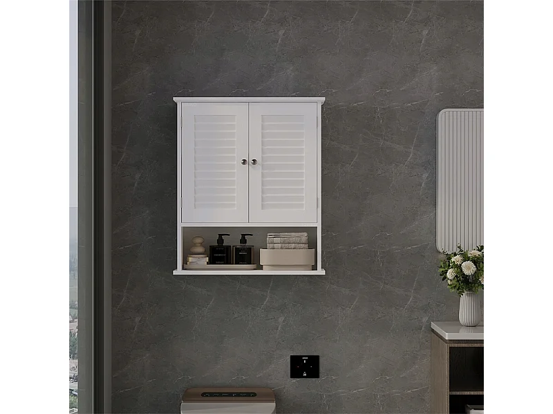 Mobile da bagno sospeso bianco con ripiano e montante, da parete, stile loft, moderno, 70 cm