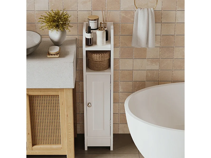 Mobile da bagno a colonna con ante, bianco, alto, 4 ripiani, stile loft moderno, 80 cm