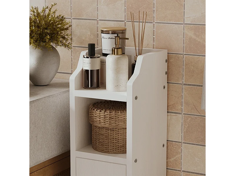 Mobile da bagno a colonna con ante, bianco, alto, 4 ripiani, stile loft moderno, 80 cm