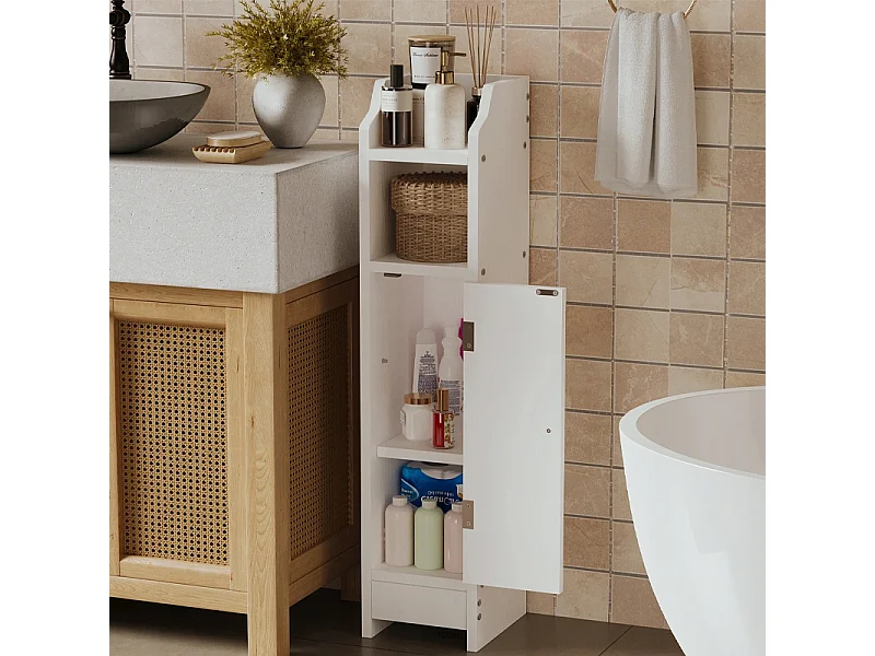 Mobile da bagno a colonna con ante, bianco, alto, 4 ripiani, stile loft moderno, 80 cm