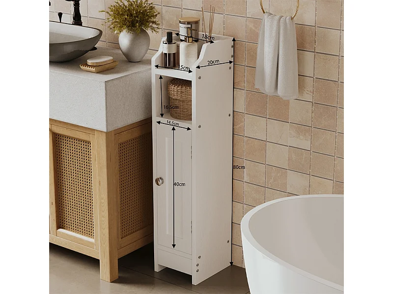 Mobile da bagno a colonna con ante, bianco, alto, 4 ripiani, stile loft moderno, 80 cm