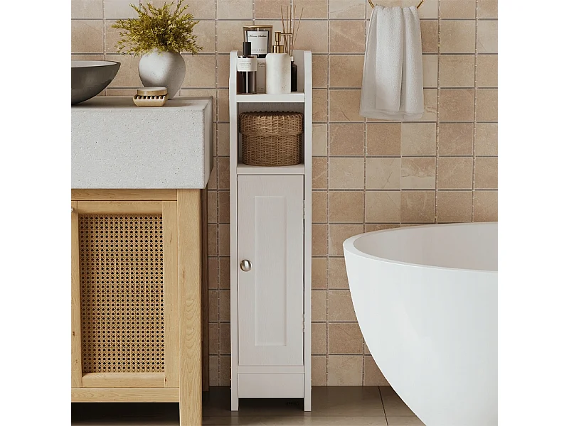 Mobile da bagno a colonna con ante, bianco, alto, 4 ripiani, stile loft moderno, 80 cm