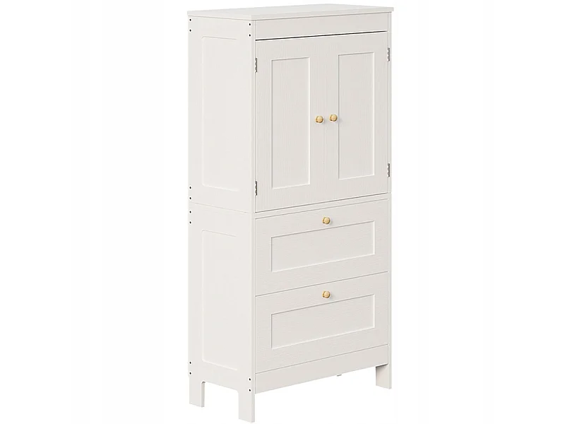 Mobile da bagno a colonna con 2 cassetti e ante, bianco stile loft, 120 cm