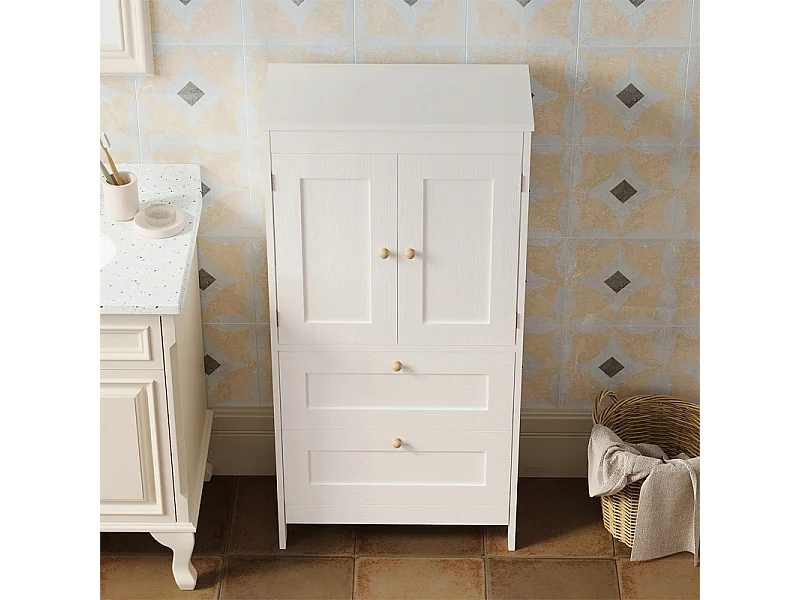 Mobile da bagno a colonna con 2 cassetti e ante, bianco stile loft, 120 cm