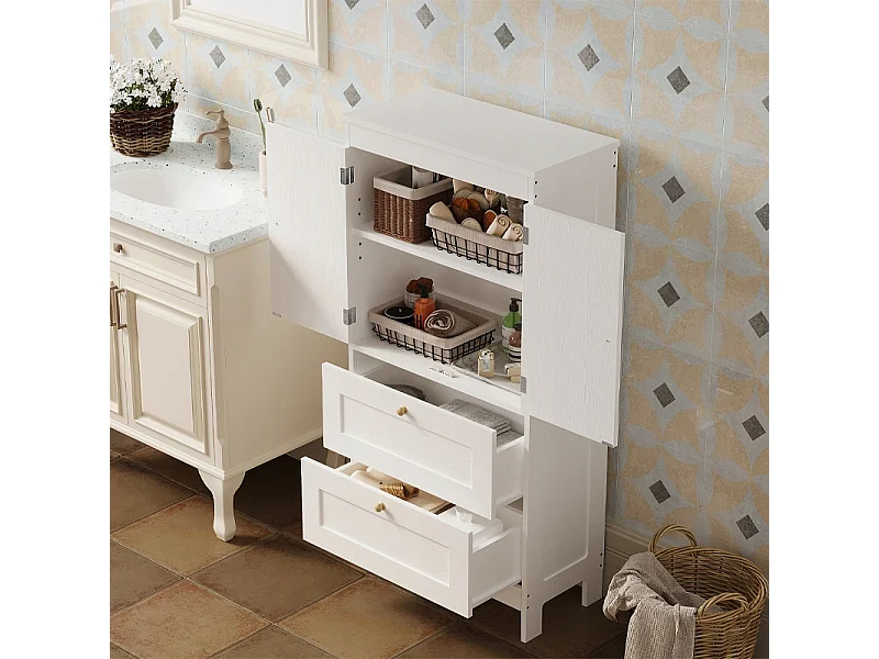 Mobile da bagno a colonna con 2 cassetti e ante, bianco stile loft, 120 cm