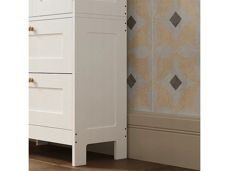 Mobile da bagno a colonna con 2 cassetti e ante, bianco stile loft, 120 cm