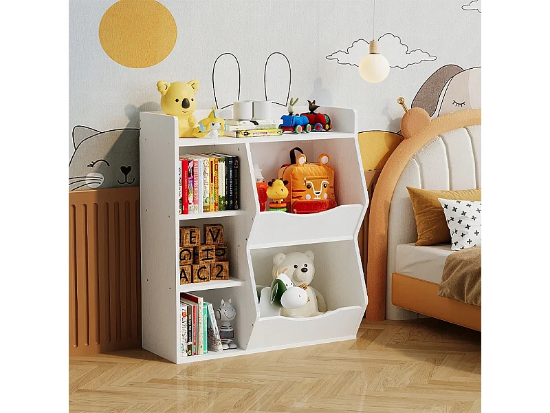 Étagère, meuble de rangement, bibliothèque pour jouets, livres et journaux, 5 compartiments, style loft