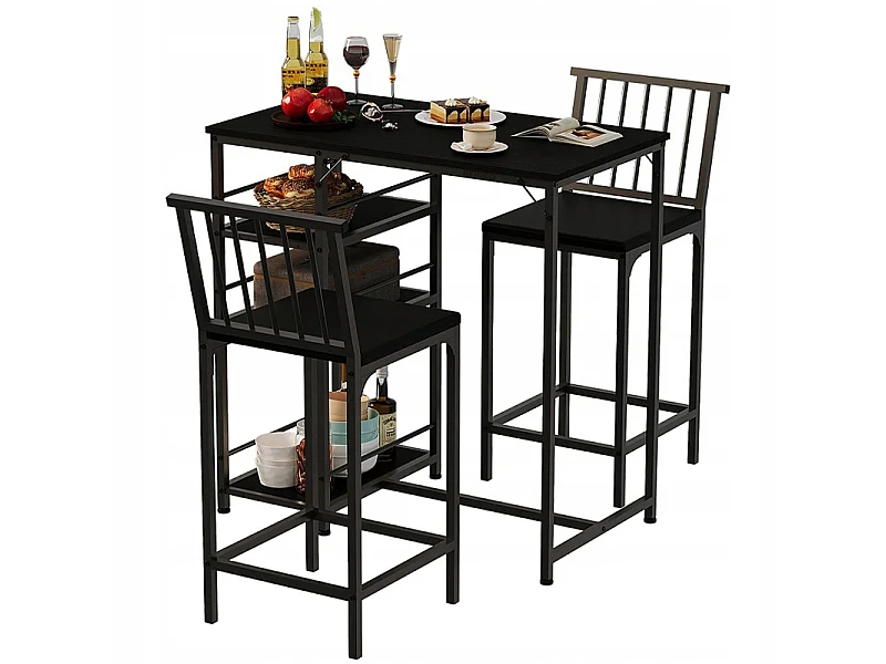 Ensemble table et chaises de bar pour salle à manger avec 2 tabourets noirs de style loft pour la cuisine