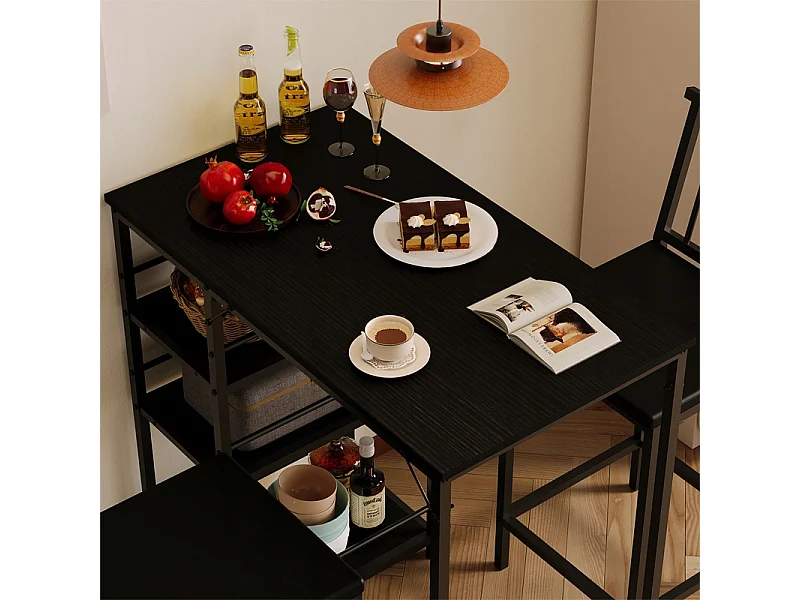 Ensemble table et chaises de bar pour salle à manger avec 2 tabourets noirs de style loft pour la cuisine
