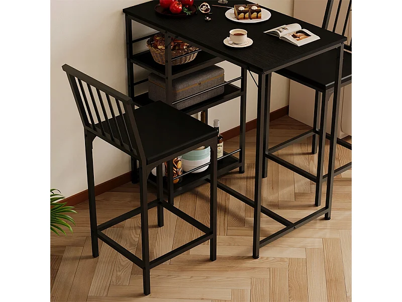 Ensemble table et chaises de bar pour salle à manger avec 2 tabourets noirs de style loft pour la cuisine