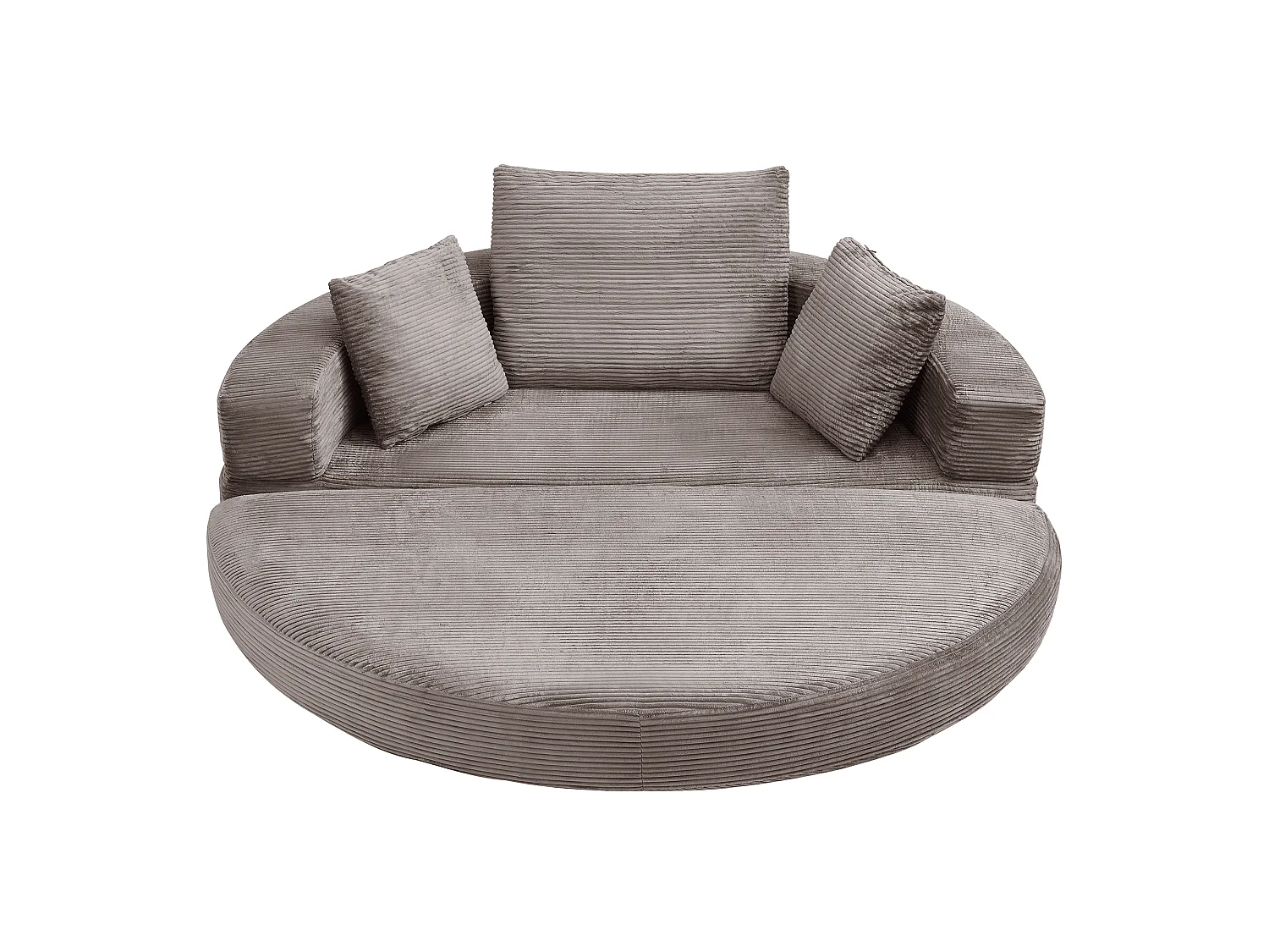 Canapé rond pliable 173x176x40cm - avec coussin - tissu en velours côtelé - gris brunâtre