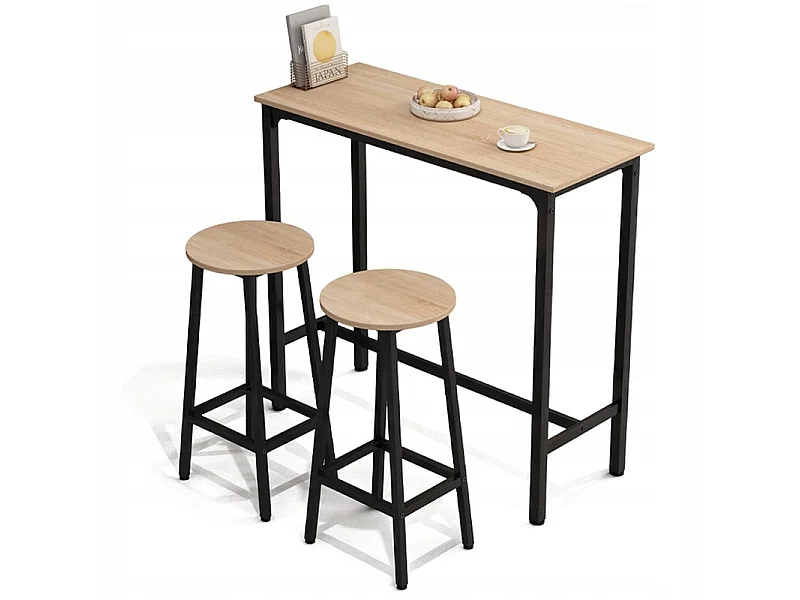 Ensemble de bar : table de cuisine + 2 tabourets de bar, style industriel moderne et loft