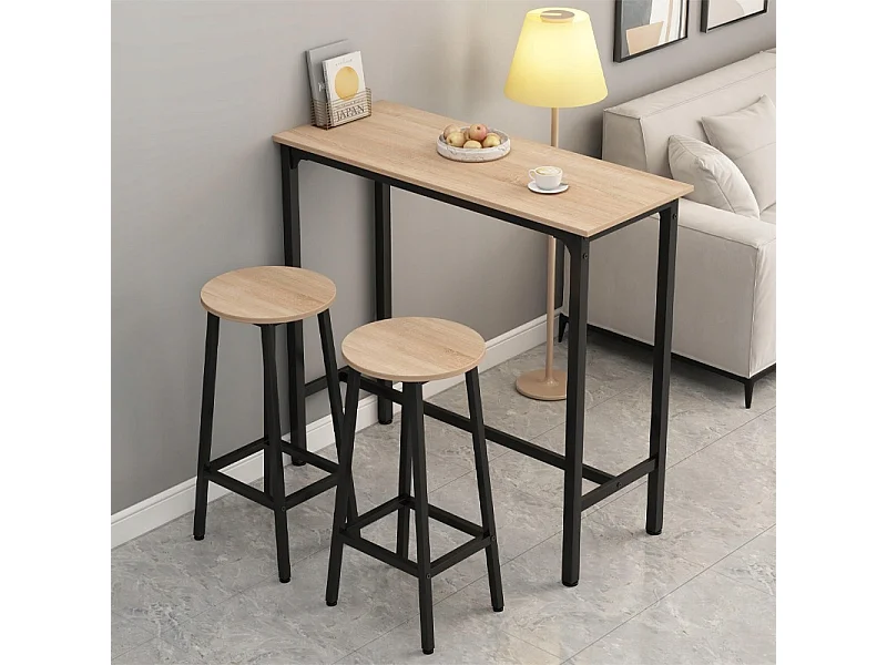 Ensemble de bar : table de cuisine + 2 tabourets de bar, style industriel moderne et loft