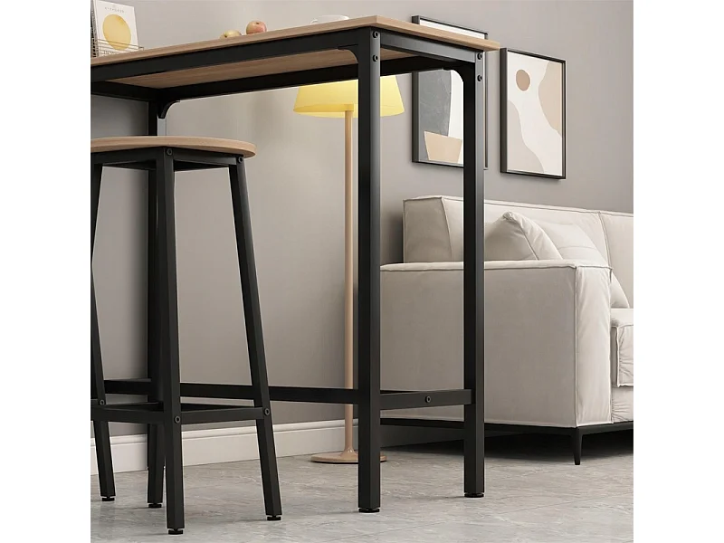 Ensemble de bar : table de cuisine + 2 tabourets de bar, style industriel moderne et loft
