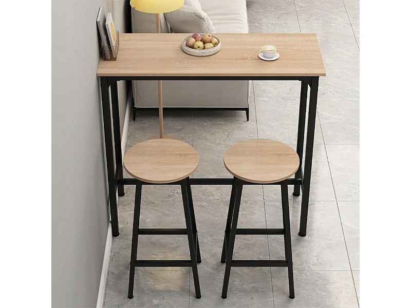 Ensemble de bar : table de cuisine + 2 tabourets de bar, style industriel moderne et loft