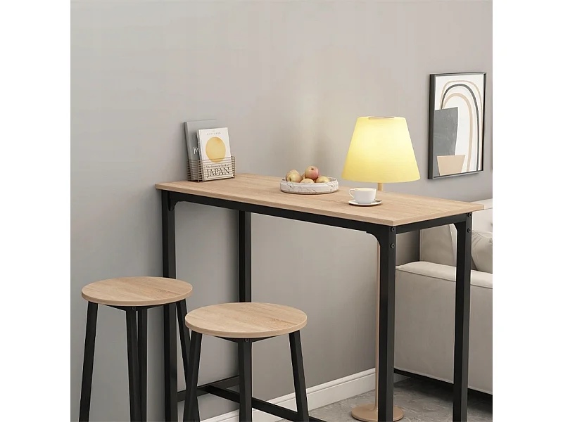 Ensemble de bar : table de cuisine + 2 tabourets de bar, style industriel moderne et loft