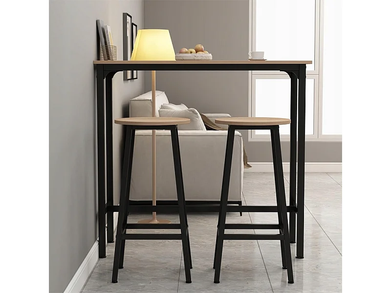 Ensemble de bar : table de cuisine + 2 tabourets de bar, style industriel moderne et loft