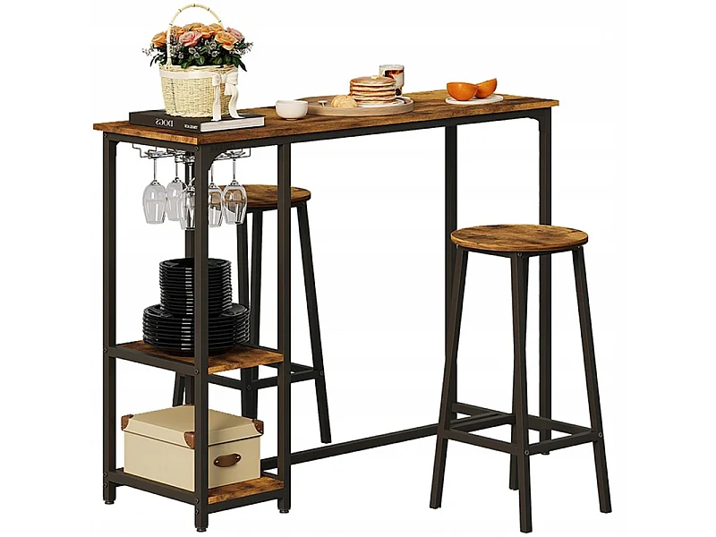 Ensemble comprenant une table et des chaises de bar, une table de salle à manger avec 2 tabourets, style loft rustique