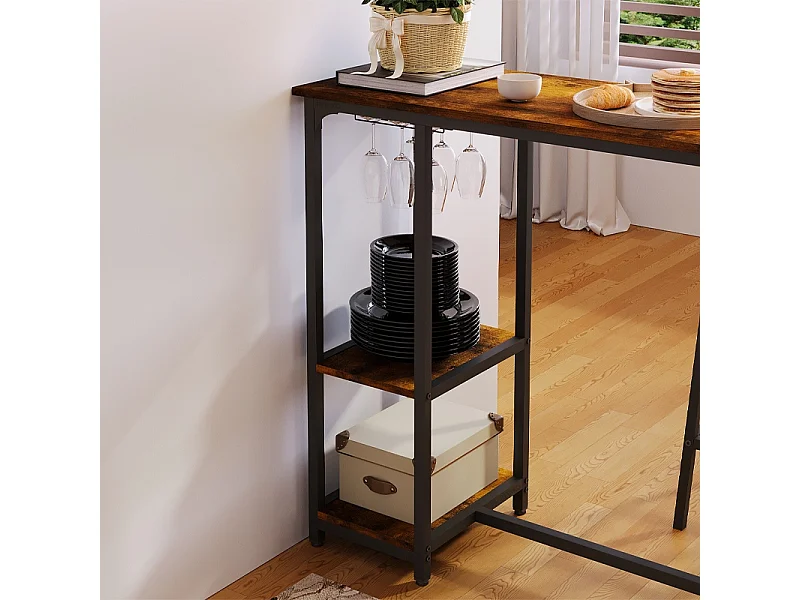 Ensemble comprenant une table et des chaises de bar, une table de salle à manger avec 2 tabourets, style loft rustique