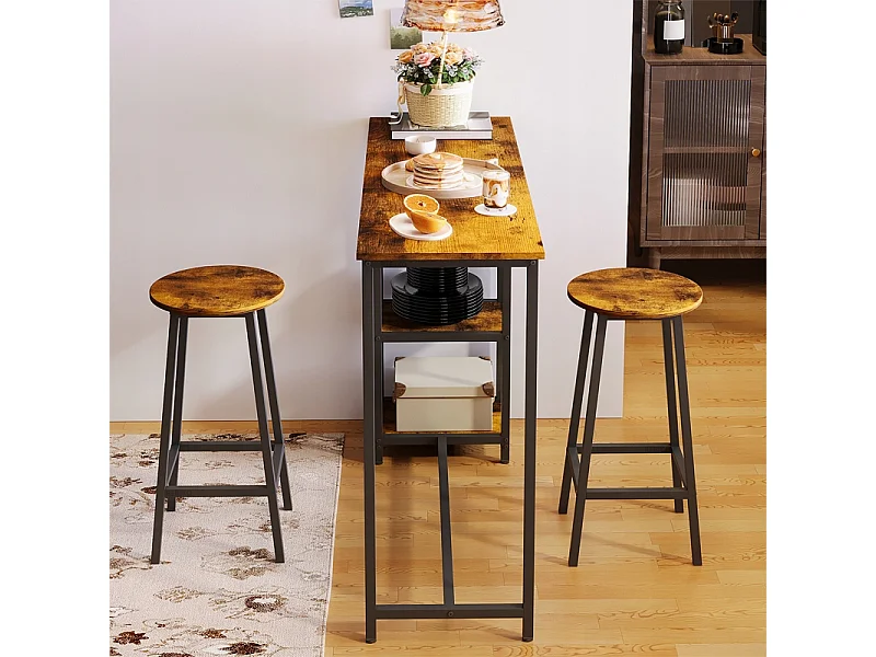 Ensemble comprenant une table et des chaises de bar, une table de salle à manger avec 2 tabourets, style loft rustique