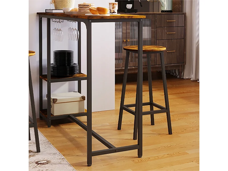 Ensemble comprenant une table et des chaises de bar, une table de salle à manger avec 2 tabourets, style loft rustique