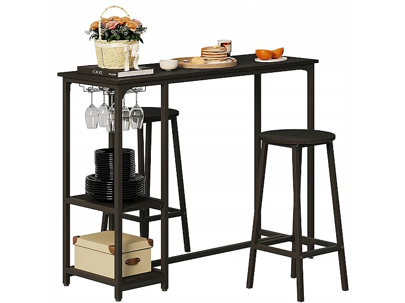 Ensemble table et chaises de bar noires pour salle à manger, avec 2 tabourets, style loft moderne