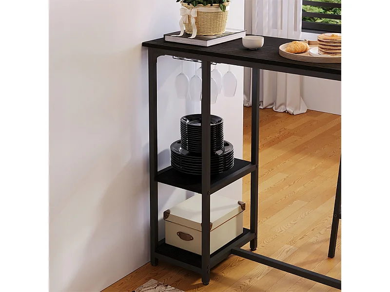 Ensemble table et chaises de bar noires pour salle à manger, avec 2 tabourets, style loft moderne