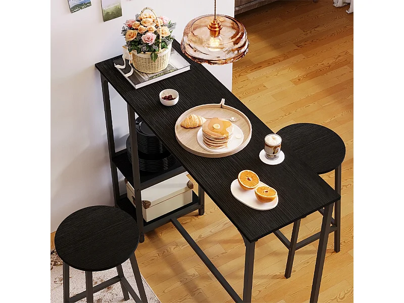 Ensemble table et chaises de bar noires pour salle à manger, avec 2 tabourets, style loft moderne