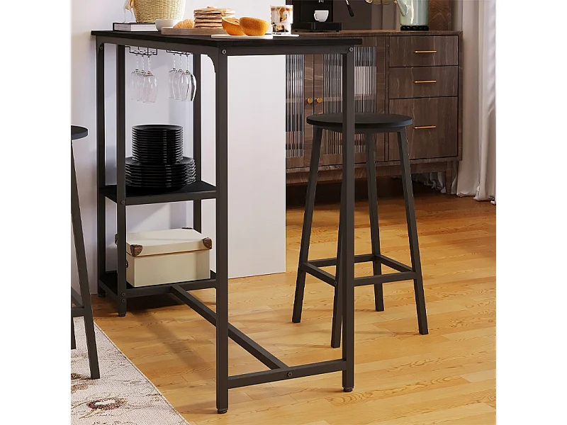 Ensemble table et chaises de bar noires pour salle à manger, avec 2 tabourets, style loft moderne