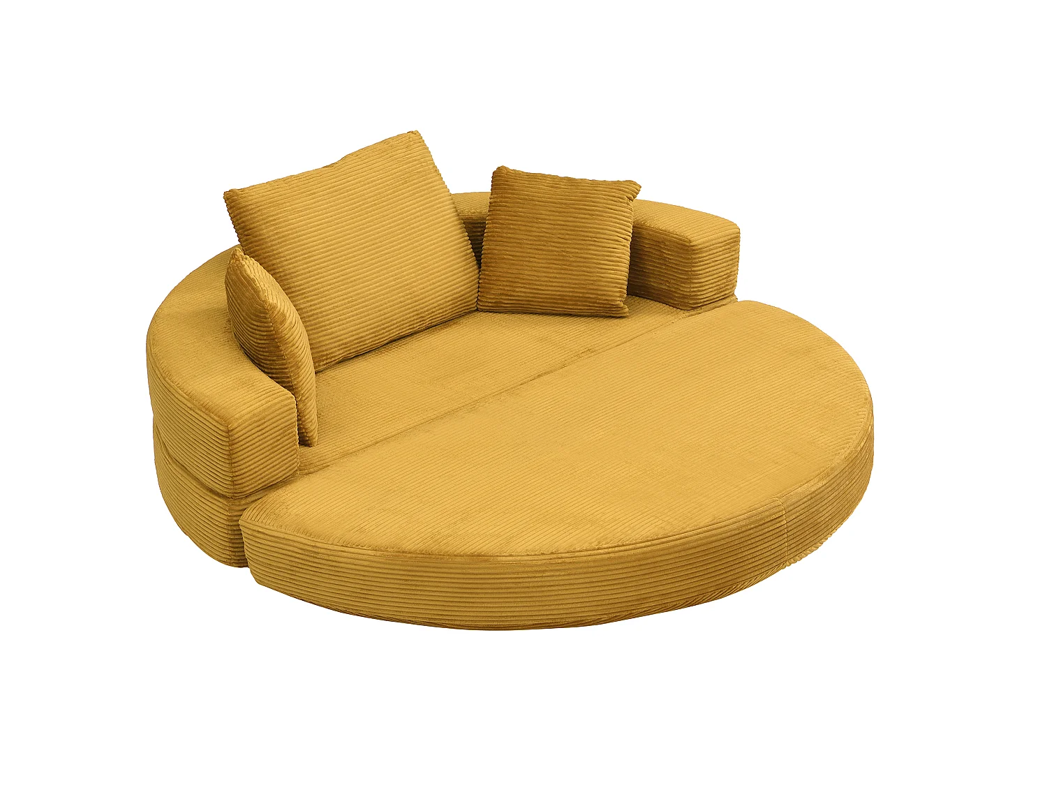 Canapé rond pliable 173x176x40cm - avec coussin - tissu en velours côtelé - jaune