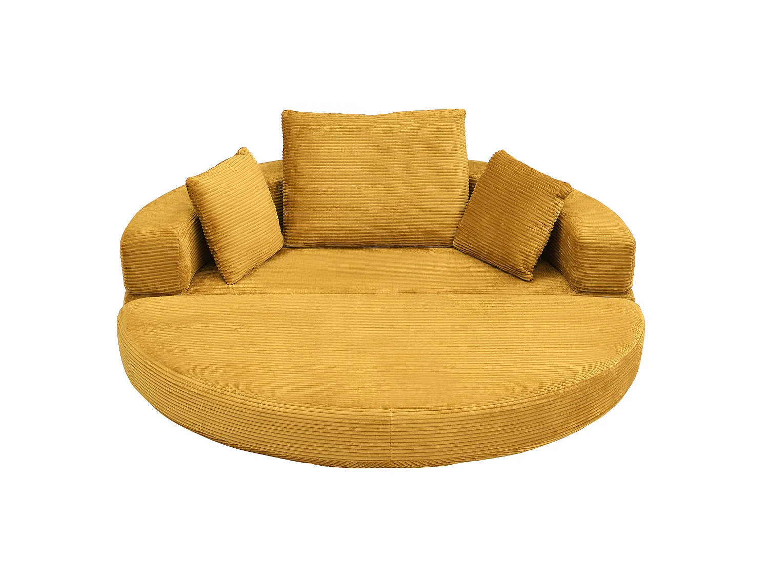 Canapé rond pliable 173x176x40cm - avec coussin - tissu en velours côtelé - jaune