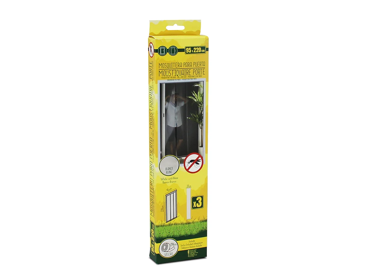 Moustiquaire de porte 95 x 220 cm avec Fixation auto-agrippante, protection efficace contre moustiques, mouches et araignées, Blanc