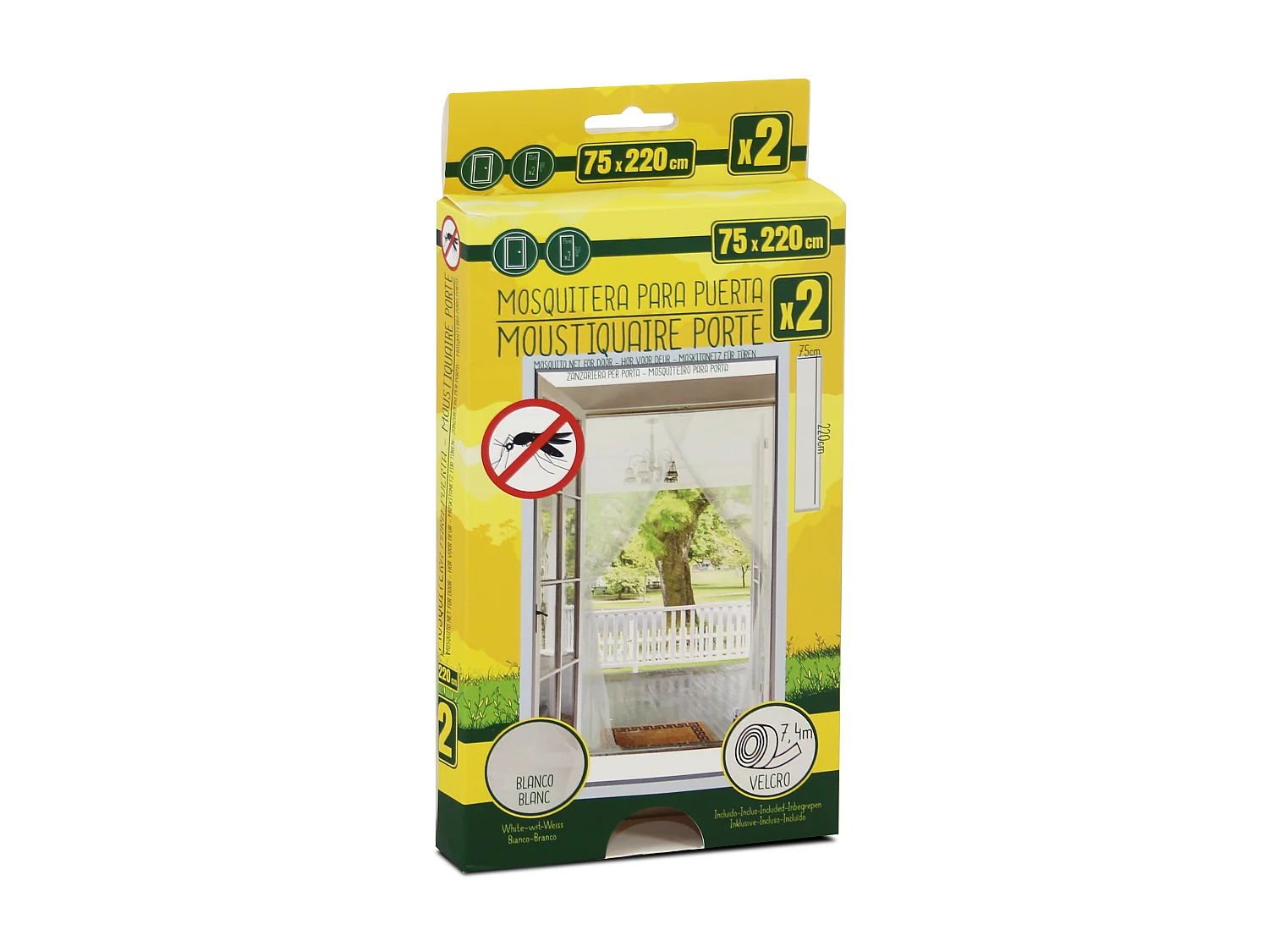 Moustiquaire de porte 75 x 220 cm avec Fixation auto-agrippante, protection efficace contre moustiques, mouches et araignées, Blanc
