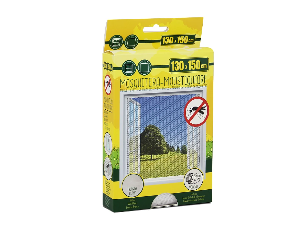 Moustiquaire de Fenêtre 130 x 150 cm avec Fixation auto-agrippante, protection efficace contre moustiques, mouches et araignées, Blanc