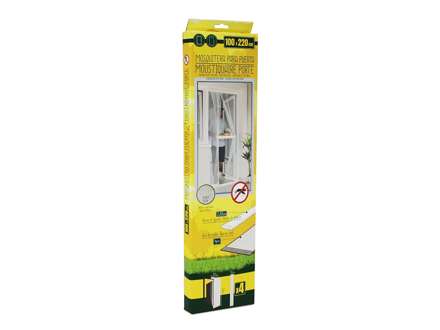 Moustiquaire de porte 100 x 220 cm avec Fixation auto-agrippante, protection efficace contre moustiques, mouches et araignées, Blanc