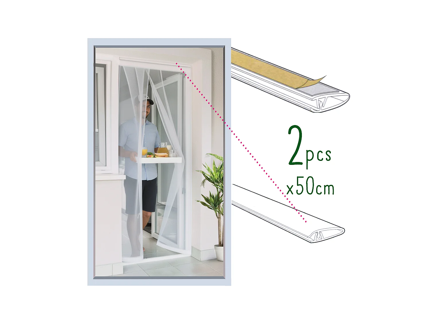 Moustiquaire de porte 100 x 220 cm avec Fixation auto-agrippante, protection efficace contre moustiques, mouches et araignées, Blanc