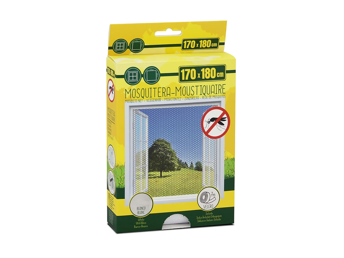 Moustiquaire de Fenêtre 170 x 180 cm avec Fixation auto-agrippante, protection efficace contre moustiques, mouches et araignées,  Blanc