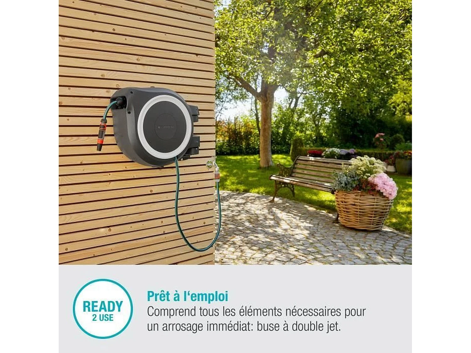 GARDENA RollUp L — Enrouleur mural automatique avec tuyau 30 m