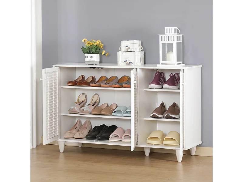 Zapatero Blanco Grande con 3 Estantes y 5 Patas | 105 x 35 x 66 cm | Capacidad hasta 12 Pares | Mueble Recibidor Moderno para Pasillo