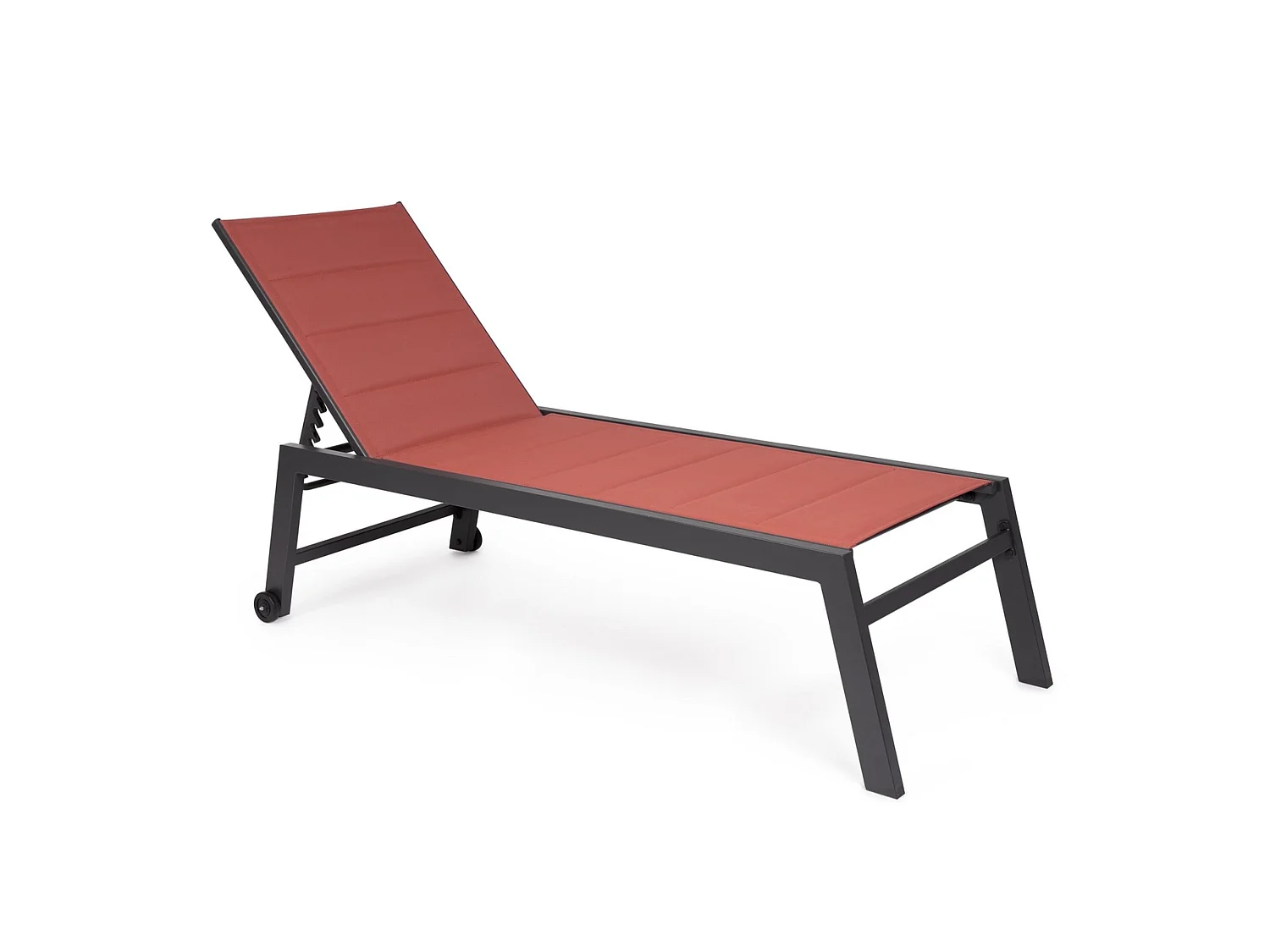 Chaise longue de jardin à roulettes, textilène rembourré rouge - HILDE