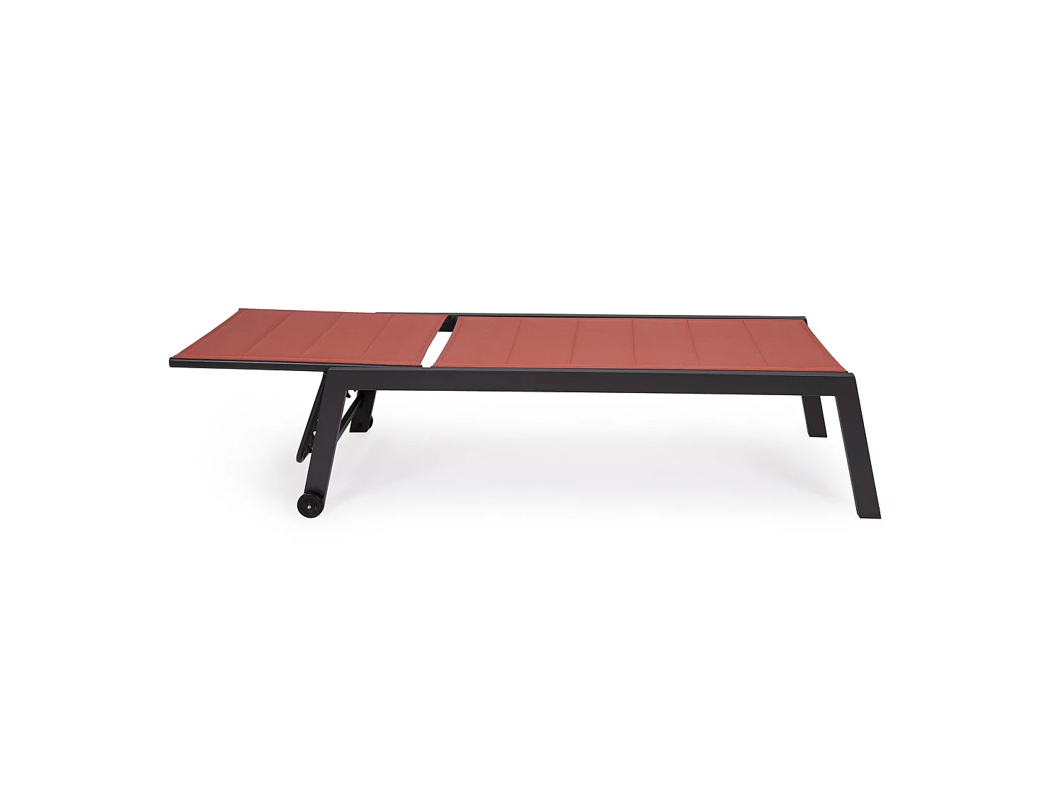 Chaise longue de jardin à roulettes, textilène rembourré rouge - HILDE
