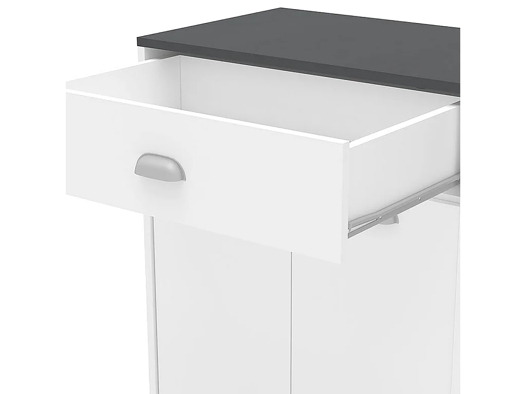 Aparador Buffet Blanco con Botellero y Tapa Gris Grafito – 103x40x90 cm – Mueble de Almacenaje Moderno con Puertas y Estante Interior