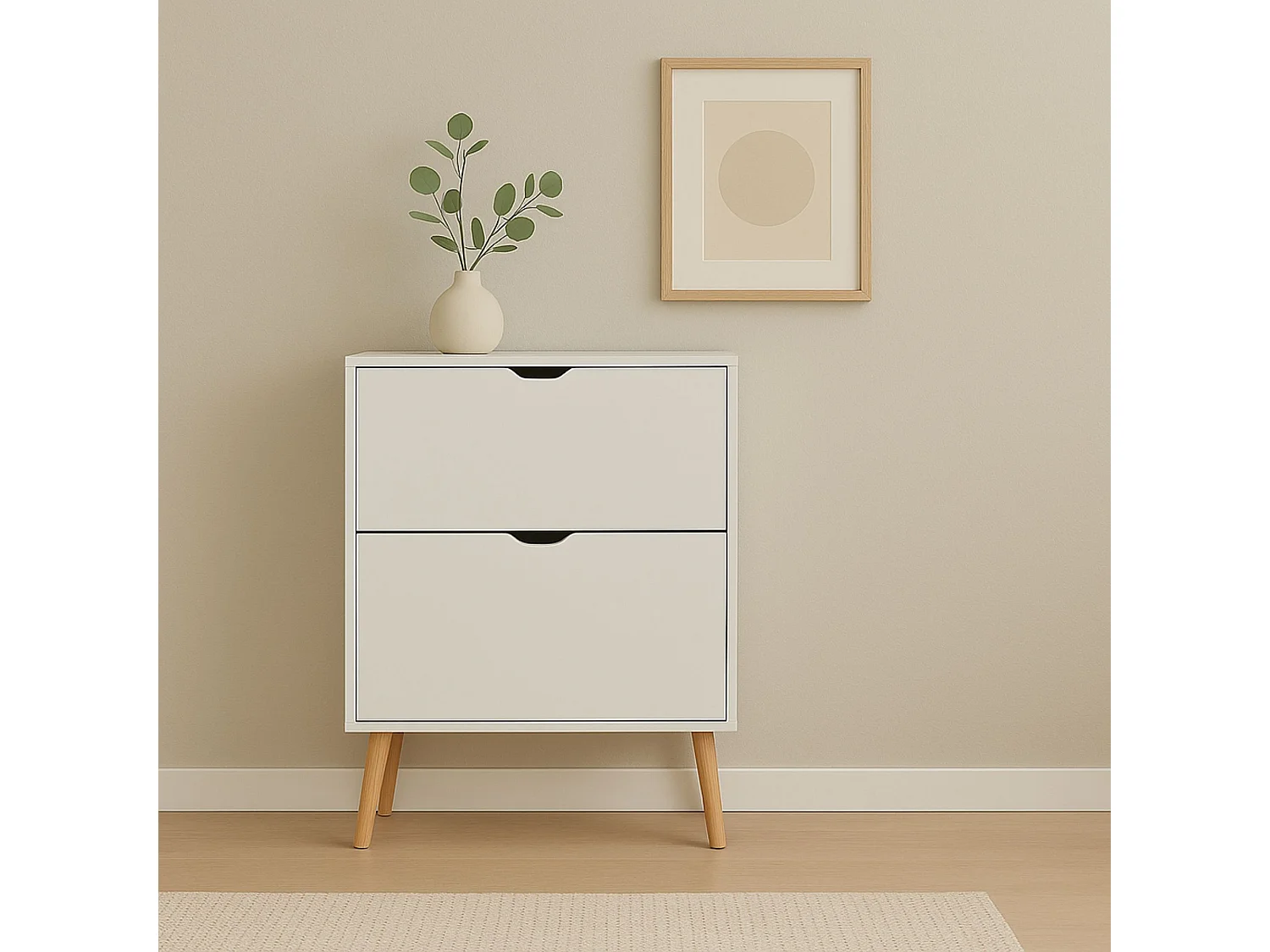 Zapatero Blanco con 2 Trampillas y Patas de Madera Natural – Capacidad 16-24 Pares – Mueble para Calzado Estilo Nórdico 80x22,5x91,5 cm