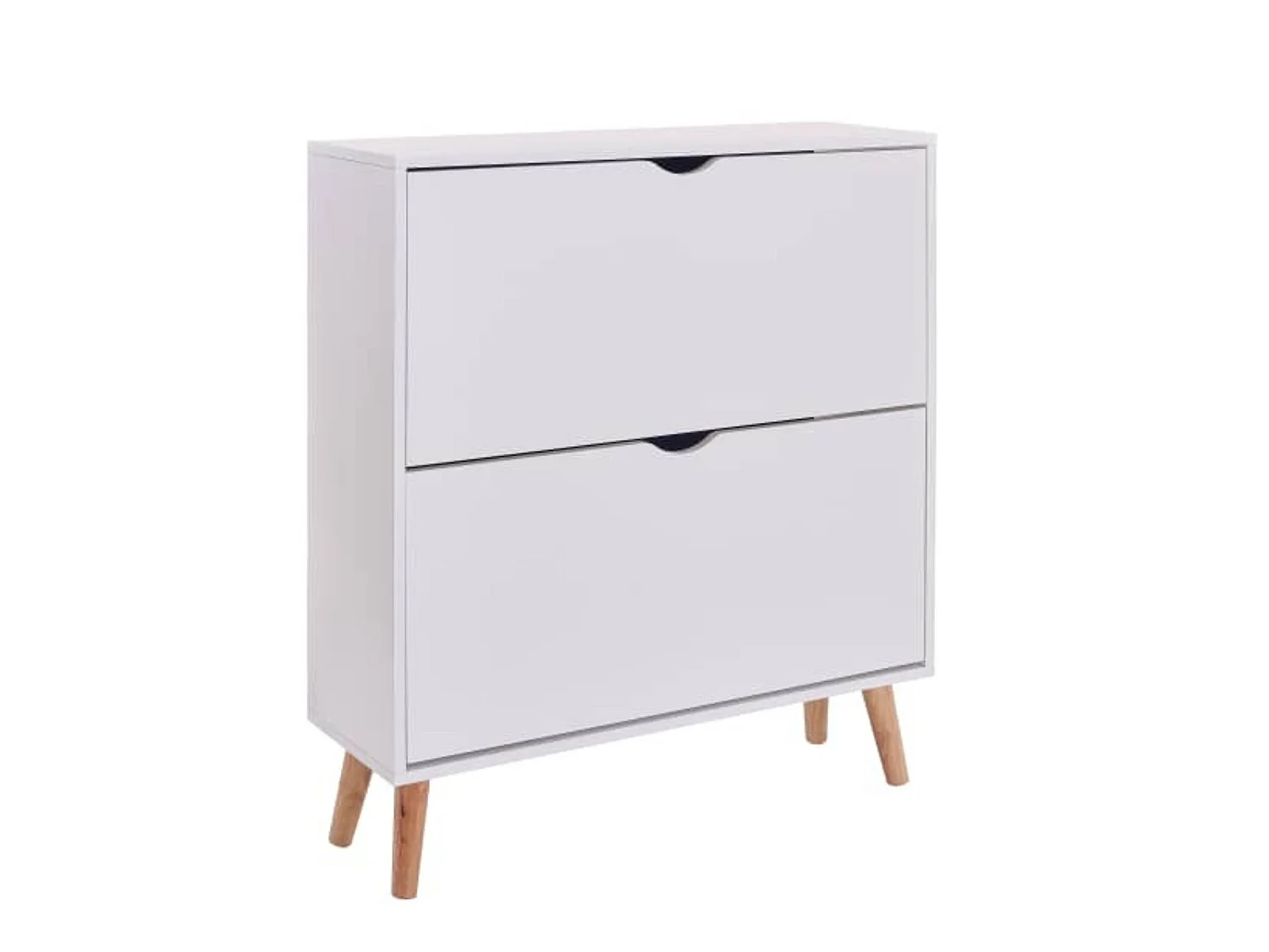 Zapatero Blanco con 2 Trampillas y Patas de Madera Natural – Capacidad 16-24 Pares – Mueble para Calzado Estilo Nórdico 80x22,5x91,5 cm