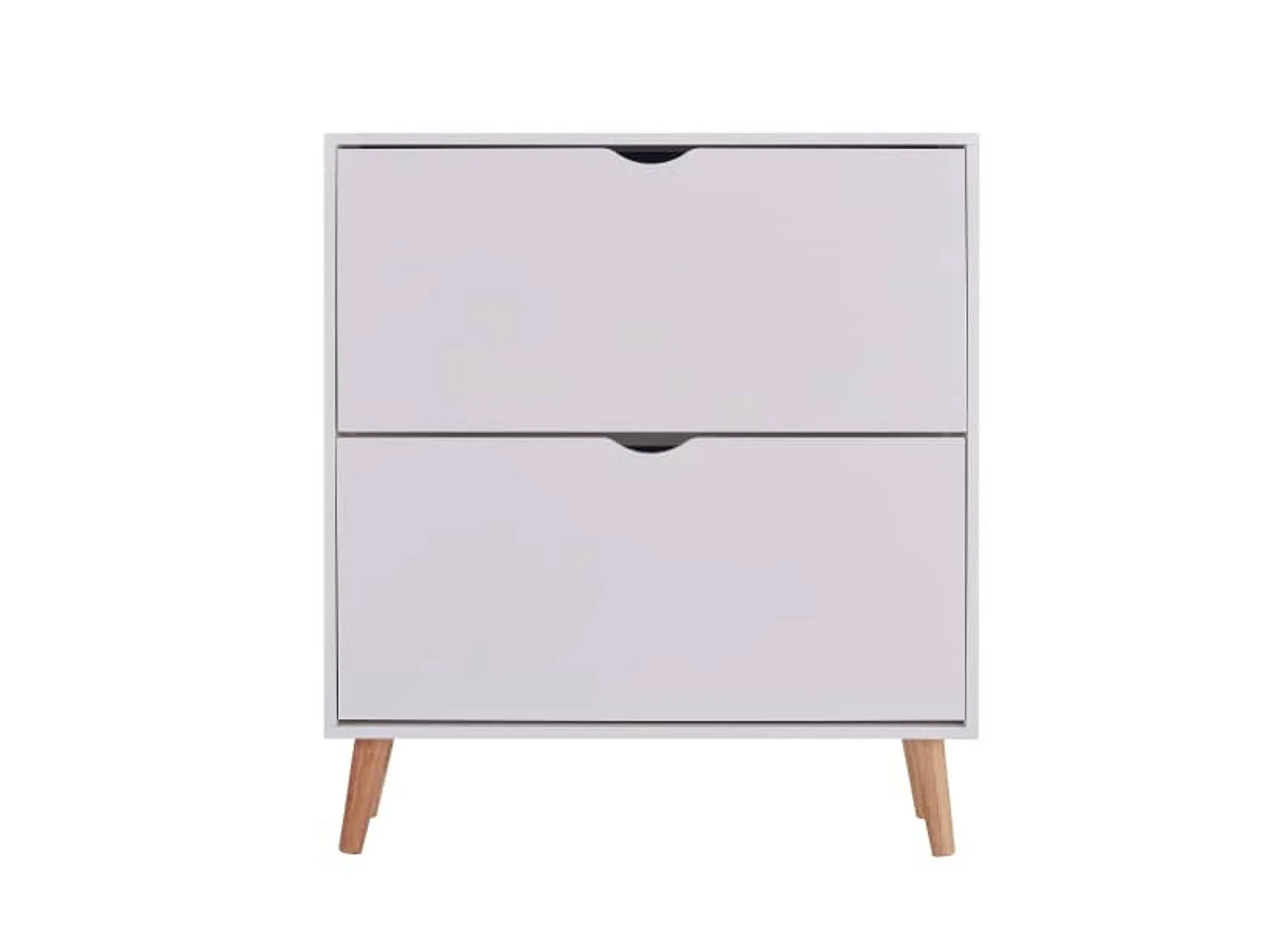 Zapatero Blanco con 2 Trampillas y Patas de Madera Natural – Capacidad 16-24 Pares – Mueble para Calzado Estilo Nórdico 80x22,5x91,5 cm