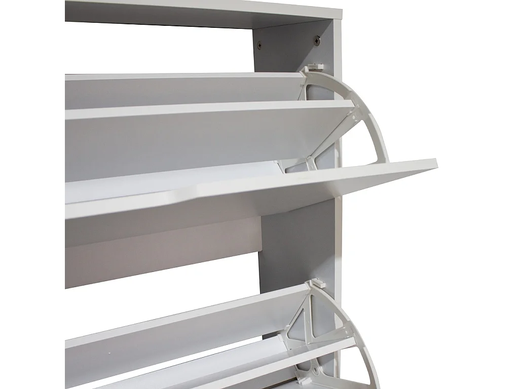 Zapatero Blanco con 2 Trampillas y Patas de Madera Natural – Capacidad 16-24 Pares – Mueble para Calzado Estilo Nórdico 80x22,5x91,5 cm