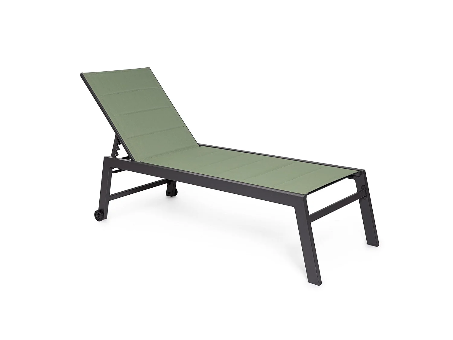 Chaise longue de jardin à roulettes, textilène rembourré vert  - HILDE